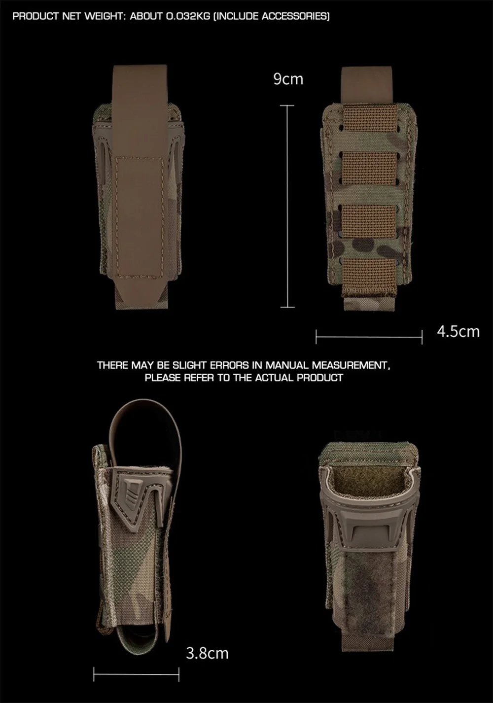 Description Picture 3 of itemOPHIDIAN Single Mag Pouch 9mm Battle Belt Mag Pouches Knife Flashlight Holster Gear MOLLE Compatible for Hunting Shooting