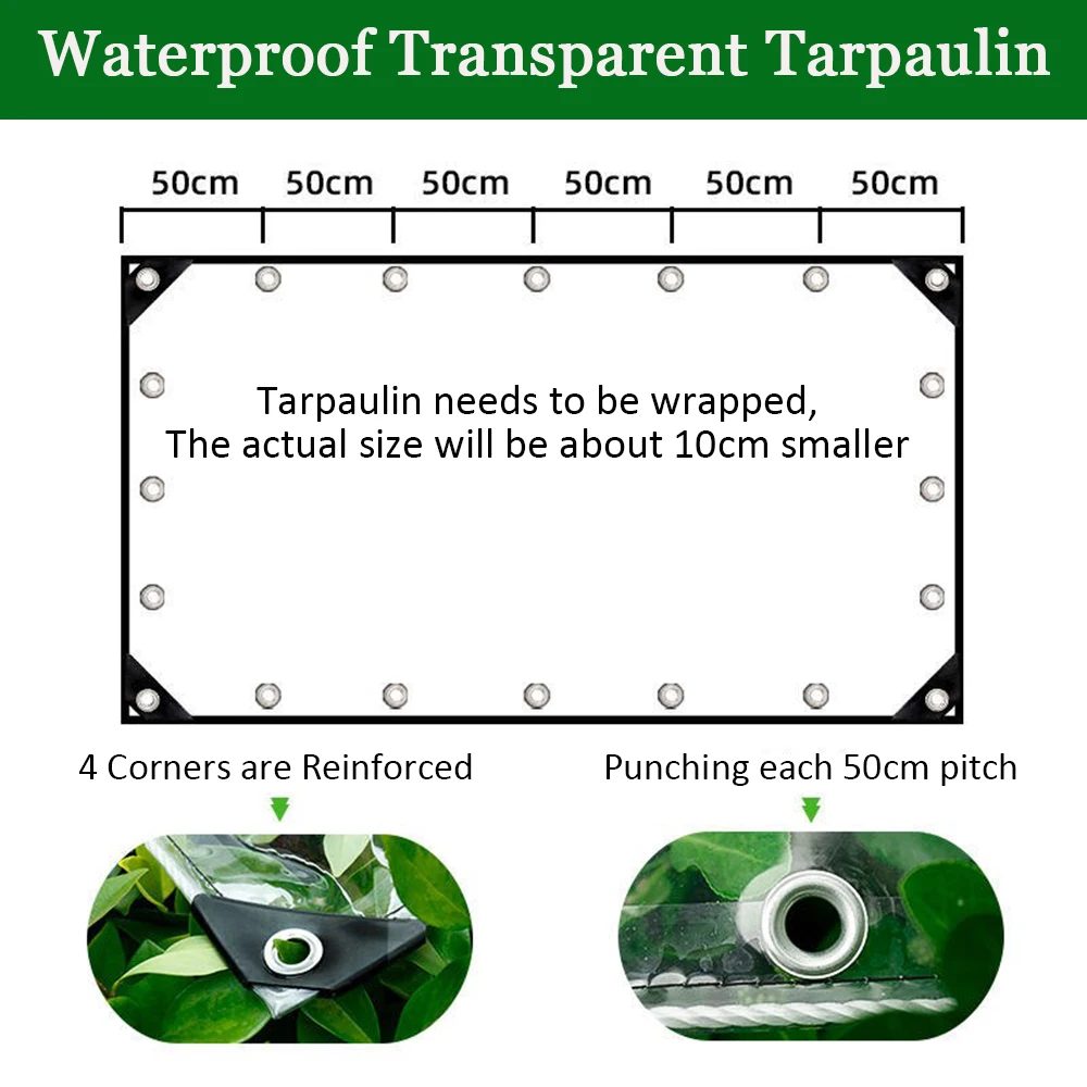 Waterproof Transparent PVC Tarpaulin with Eyelets Weatherproof Durable Canopies Foldable 0.3mm Rain Cover for Garden Furniture pvc tarpaulin