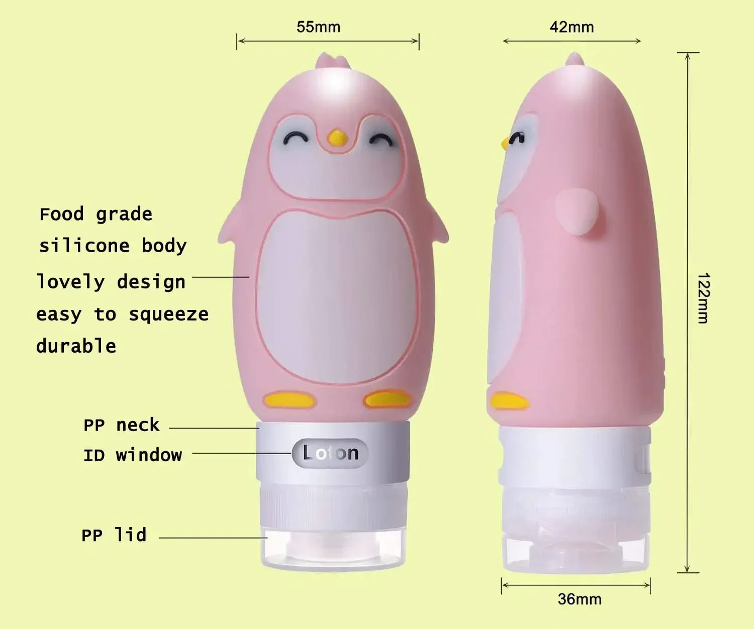 4Pcs 90ml Leakproof Silicone Travel Bottles Accessories Set Refillable Cute Penguin Travel Containers for Shampoo Liquids Cream