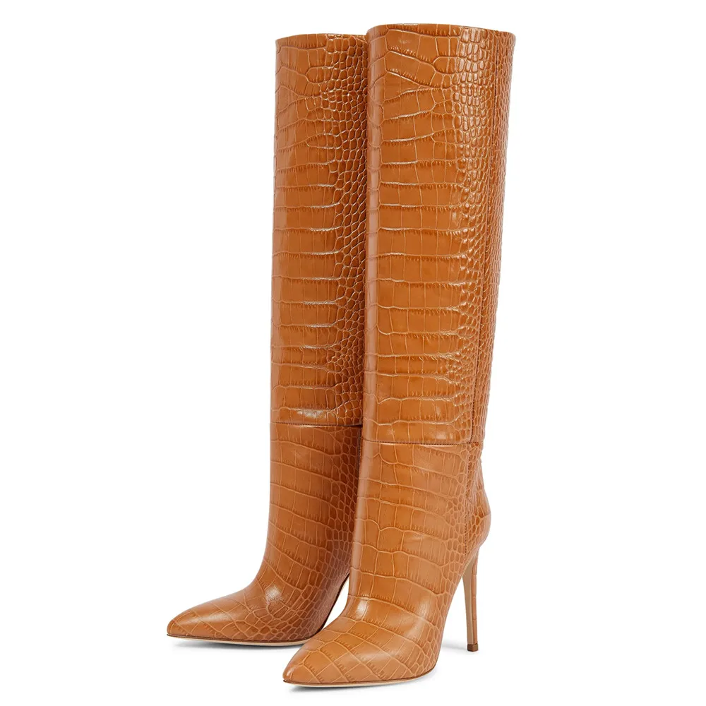 

Fashion Women Knee High Boots Spring Autumn Four Season Party High Boots Pointed Toe Thin High Heels Shoes Woman Elegant