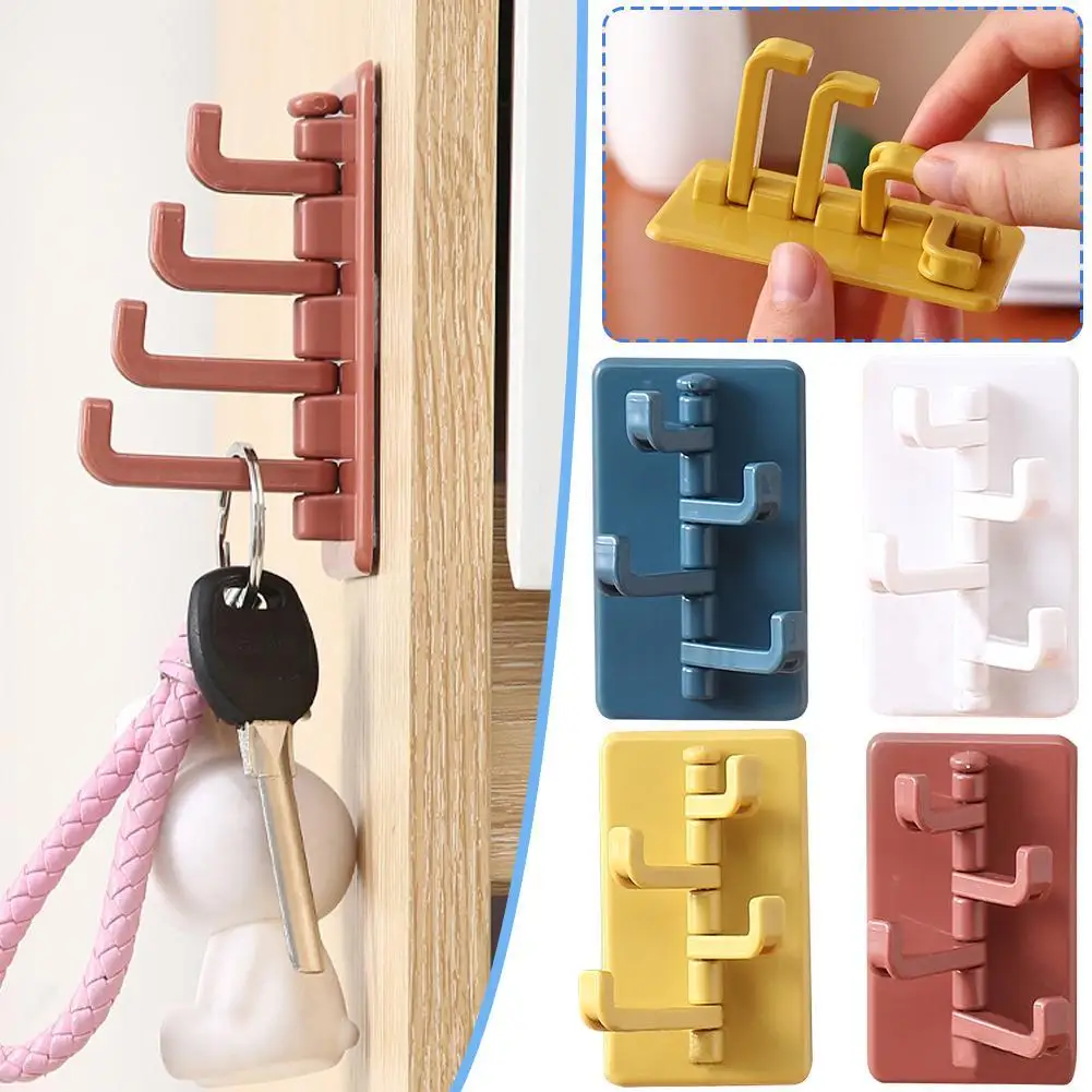 

Seamless 4 Hook Adhesive Hook Rotatable Strong Bearing Stick Hook Kitchen Bathroom Wall Rack Towel Sundries Storage Rack Tools