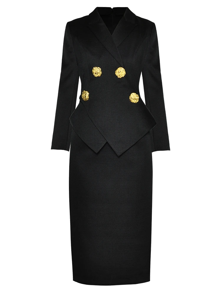 

Workplace Runway Sexy Female Spring Autumn High Quality Fashion Party Black White Extravagant Pencil Midi Long Sleeved Dress