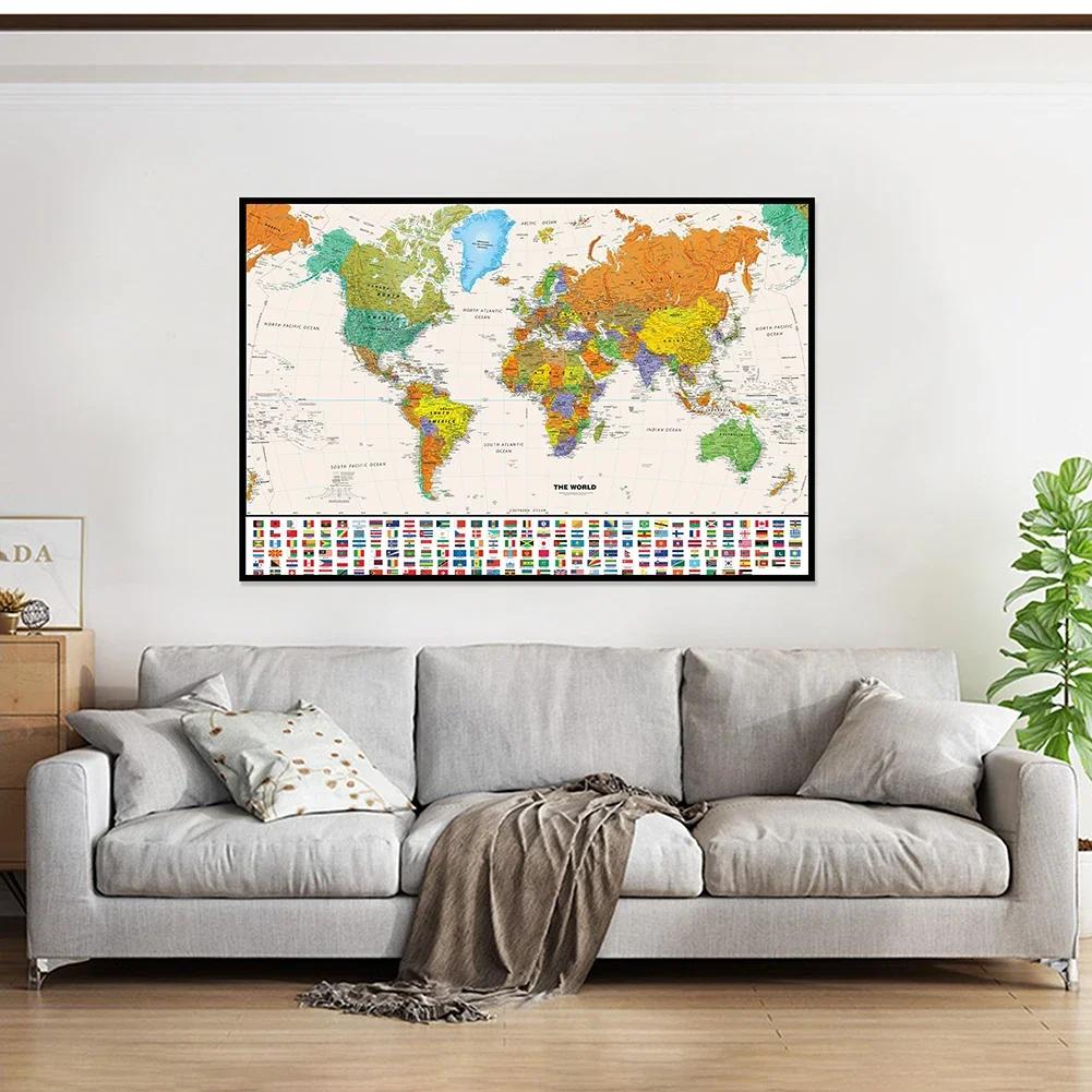 World Retro Map Spray Canvas Painting Wall Art Poster Decorative Hanging Picture School Supplies Room Home Decor 60*40cm