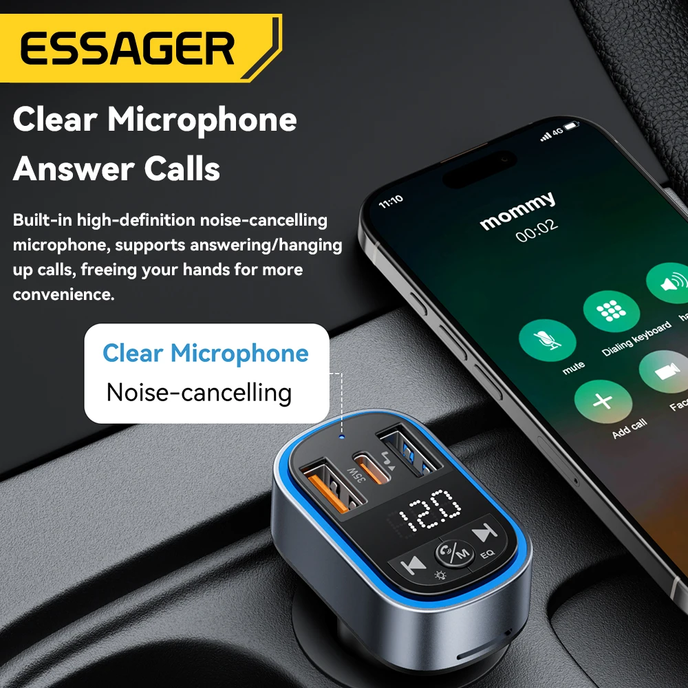 Essager FM Bluetooth5.3 Transmitter 35W USB Type-C Dual Ports PD QC Car Charger Aux Radio MP3 Music Player For TF Card/USB Drive