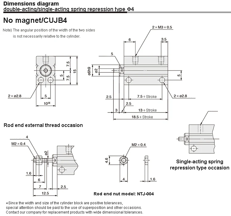 CDUJB 4/6/8/10/12/16/20 mm freier Montage-Pneumatikzylinder mit Magnet, doppeltwirkender Hub, 5/10/15/20/25/30/35/40/45/50 mm – Detail 8
