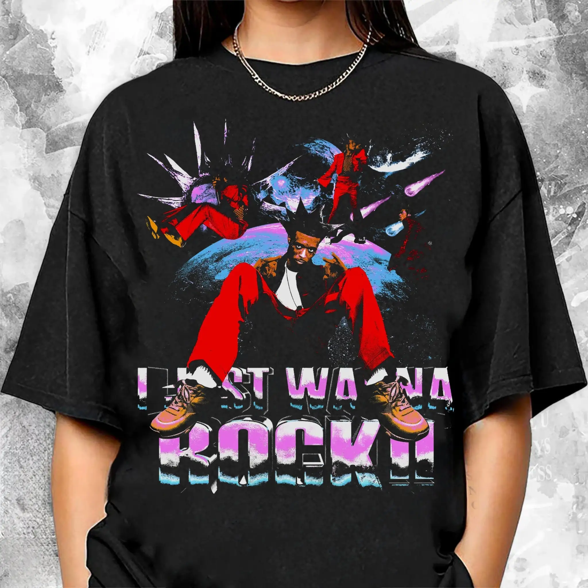 Футболка Lil Uzi Vert Just want Rock, с лентой, для мужчин и женщин