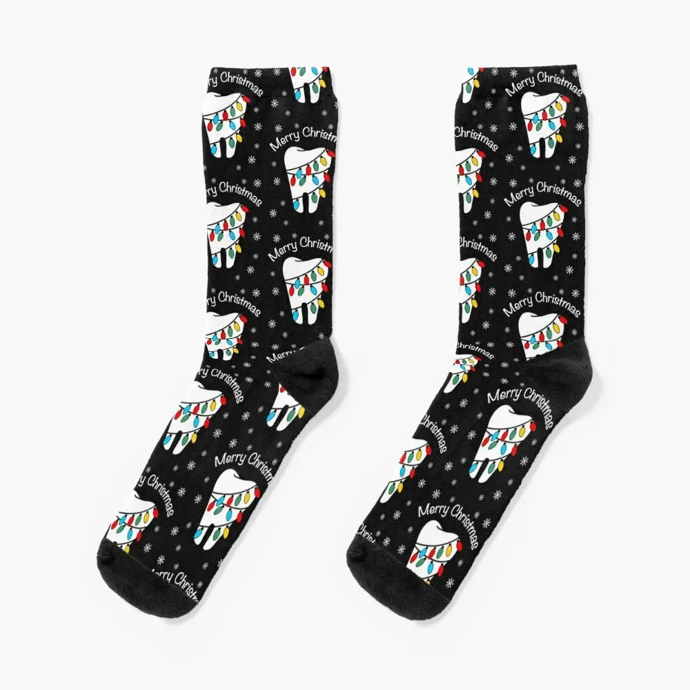 Merry Christmas Tooth Wrapped With Lights Snowflakes Gifts Socks winter sport hockey Socks Men's Women's