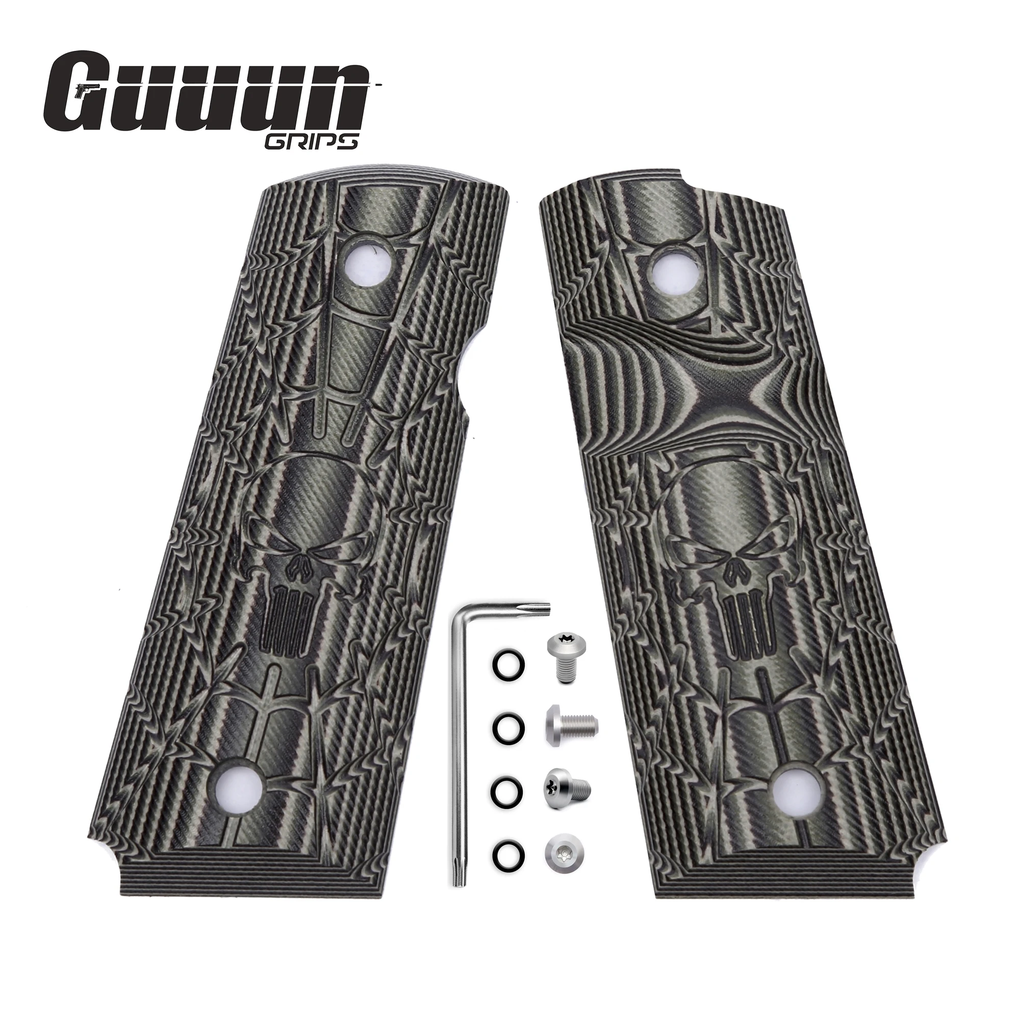 Guuun G10 Grips for 1911 Compact/Officer Skull Skeleton Punisher Texture 5 Color Options 