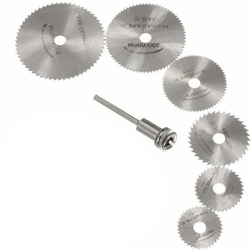 

7Pcs Mini HSS High Speed Steel Saw Disc Wheel Circular Cutting Blades Mandrels Drills Rotary Tools Black