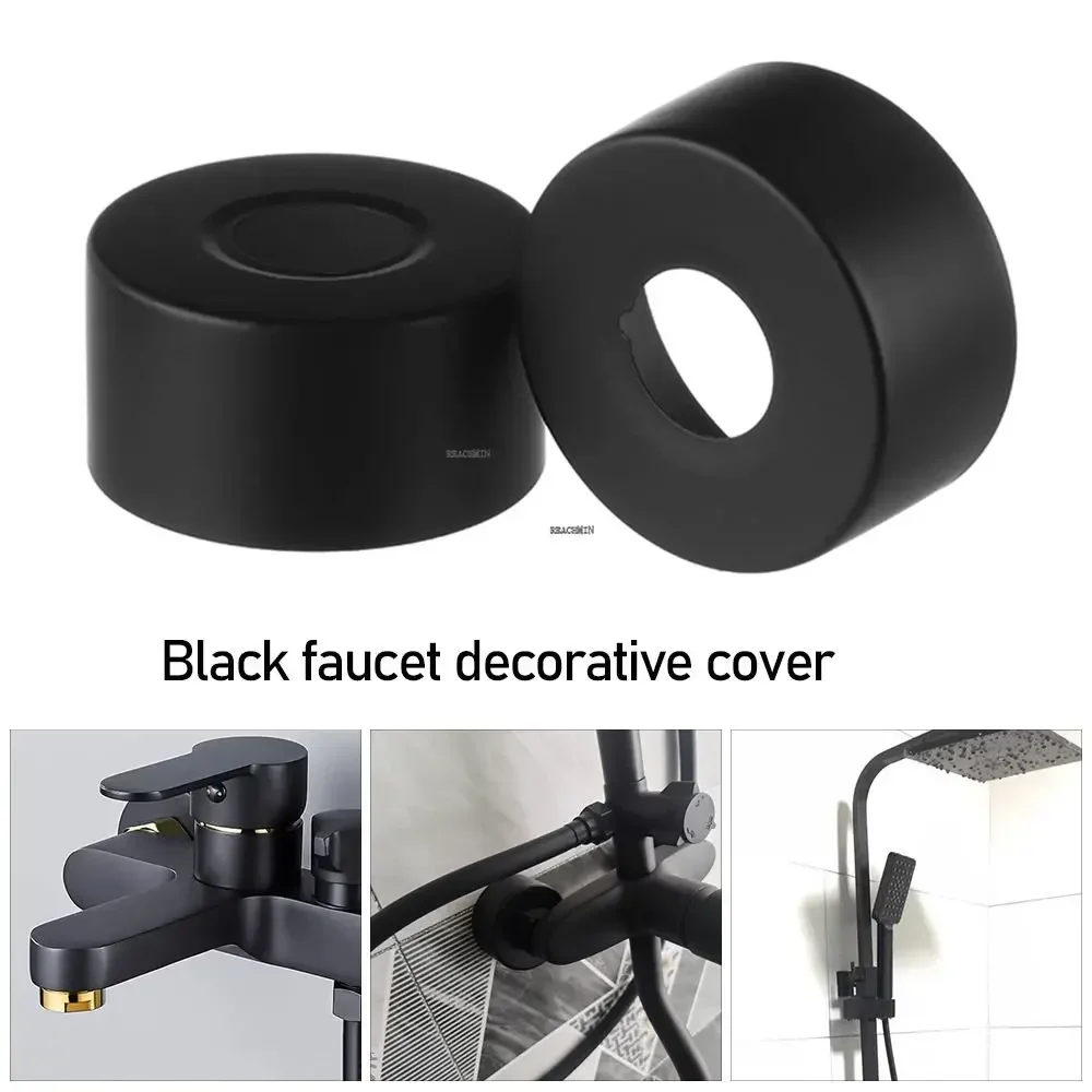 1Pc Black Shower Faucet Decorative Cover Chrome Finish Stainless Steel Water Pipe Wall Covers Bathroom Home Daily Accessories