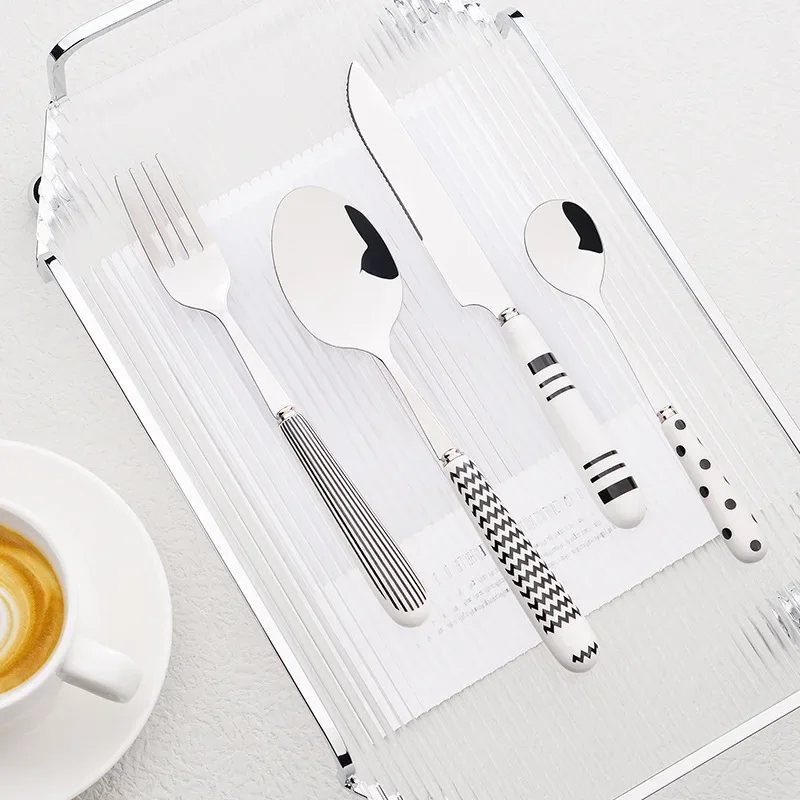 Simple Stainless Steel Knife Fork Spoons Tableware Ceramic Handle Cutlery Steak Knife Fork Spoon