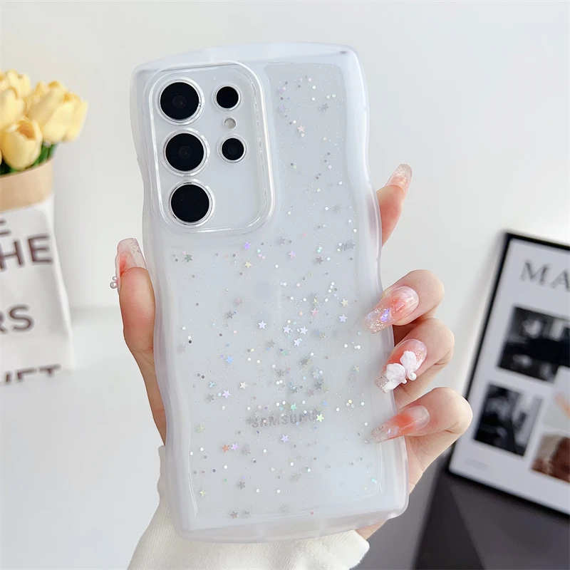 Transparent Glitter Star Wave Frame Soft Phone Case