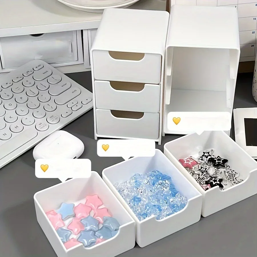 3-Tier Desktop Storage Box Plastic Cosmetic Organizer Desktop Drawer Type Sundries Jewelry Containers Craft Storage Supplies