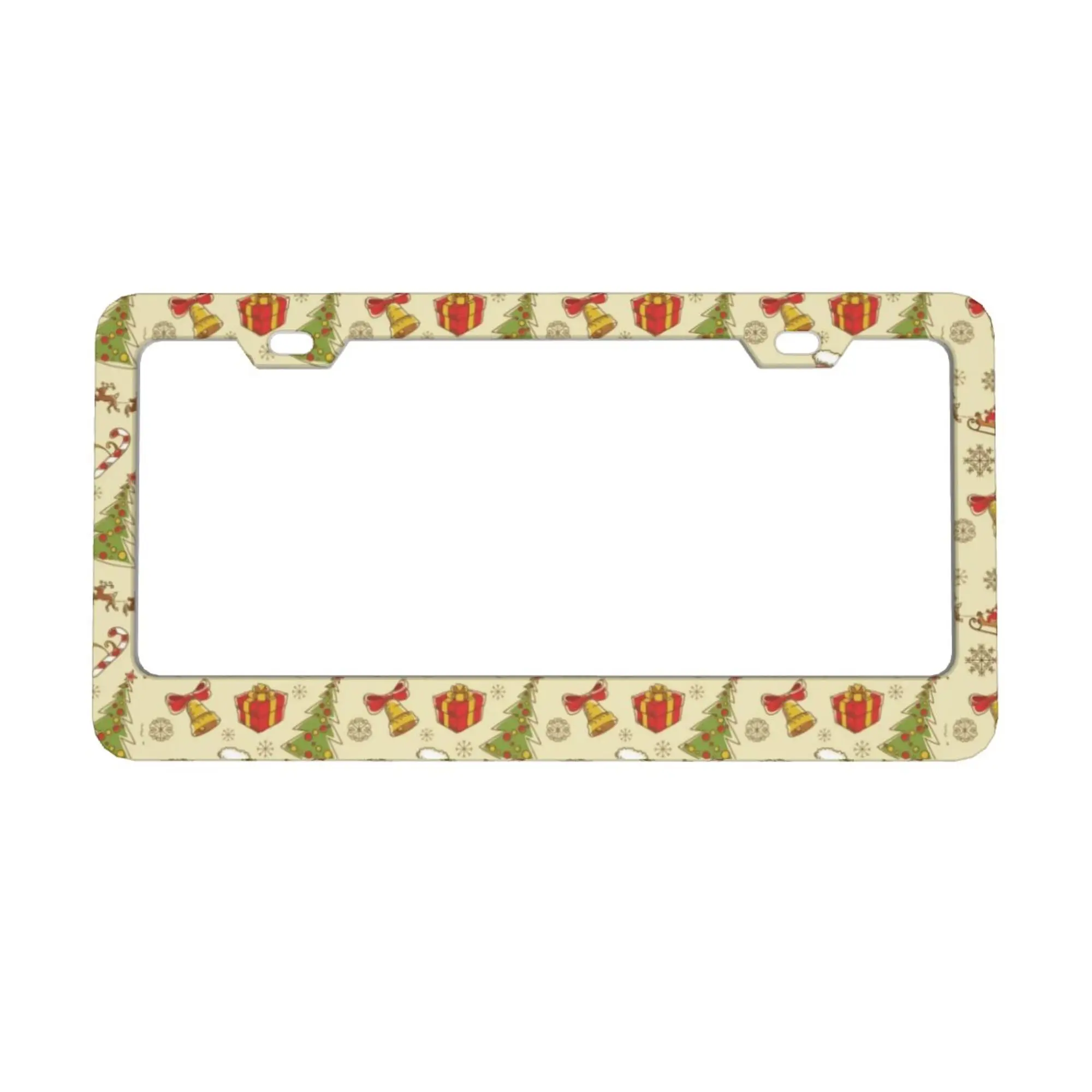 

Green Christmas Tree and Gift Lisence Plate Frame Holiday Christmas Bells Car Decor for Men Women Vehicles 12x6 in With 2 Holes