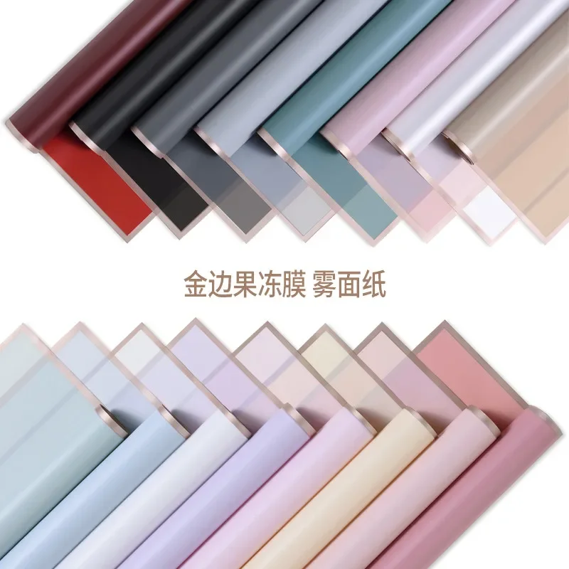 20pcs Golden Line Frame Paper Flower Wrap Halfclear Film Gold edge Bouquet Frost Matte Pack Paper Florist Gift Packing Papers craft paper flower wrapping paper gift wrapping paper