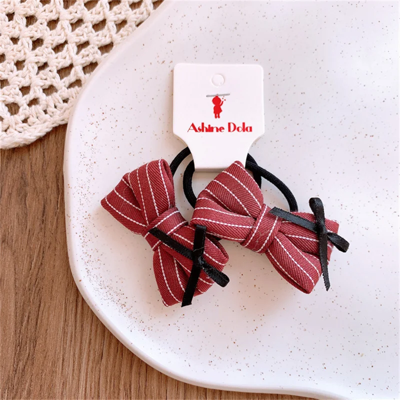 2025 rote Tuch Plaid Bogen Haar Seil Ring Kinder Baby Mädchen Kind Elastische Haar Gummiband Zubehör Kopfschmuck Kopfbedeckung Ornament – Detail 3
