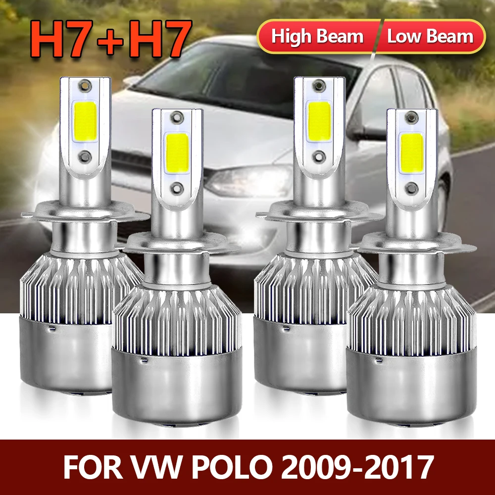 4x Car Headlight H7 LED Bulbs High Low Combo Car COB Lamp Kit White For