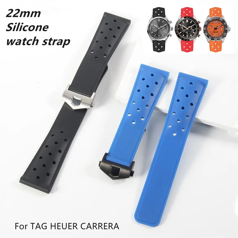 Per Tag Heuer Carrera /Tag Heuer Formula 1 Cinturino Per Orologio In Silicone Cinturino Con Fibbia Pieghevole 22Mm Bracciale Impermeabile Morbido Univ