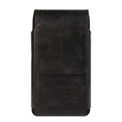 Luxury Leather Belt Clip Case Men Mobile Phone Waist Bag - 15cm x 8cm x 2cm (Black)