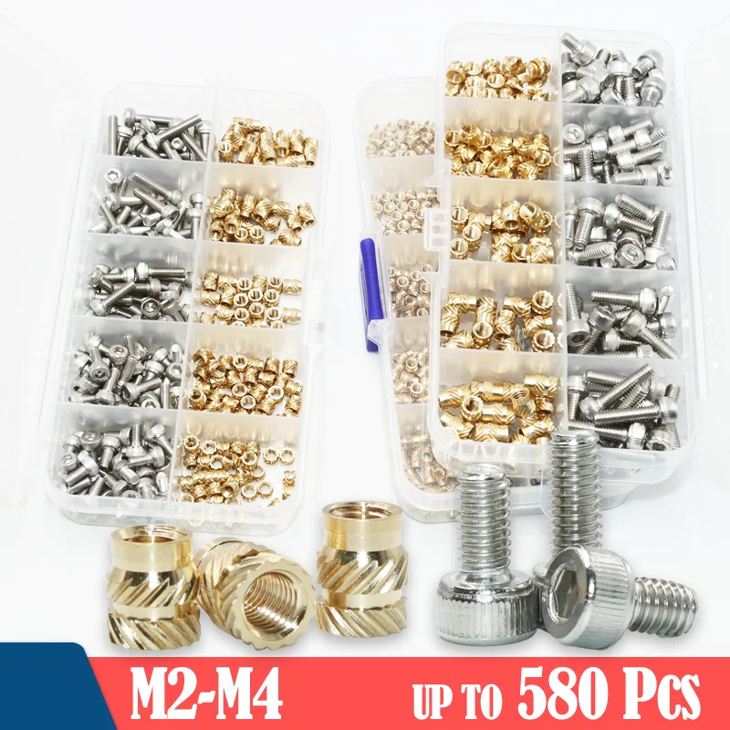 Heat Insert Nut Brass and Stainless Steel Hex Socket Screw Hot Melt Embed Thread Inserts Nuts Soldering Iron Tip 3D Printer