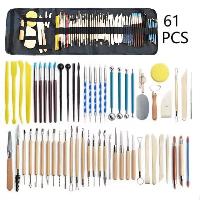 42/61 pièces/ensemble Kit d'outils de sculpture en argile de poterie pour l'artisanat d'art outil de sculpture en argile de cire en céramique, ensemble d'outils de modélisation de sculpture de poterie 5