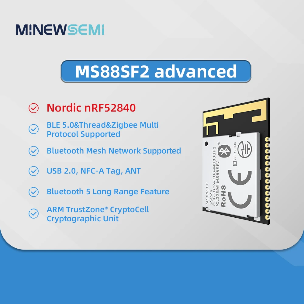 초저전력 무선 BLE 5.0 모듈, nRF52840 SoC 기반, 블루투스 연결용 완벽한 솔루션 제공, MS88SF2