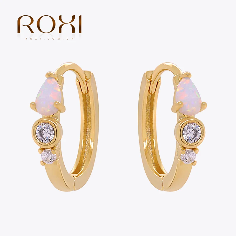 Roxi S925 Sterling Silver Ear Buckle Geometry Pink Opal White Zircone Orecchini A Cerchio Ovali Orecchini Argento 925 Orecchino In Argento