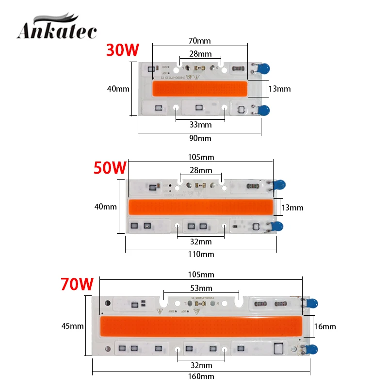 Greenhouse Plant Light 30W 50W 70W Full Spectrum 380-840nm High voltage AC 110V 220V Drive-free Long Bar LED Grow COB Chip Lamp