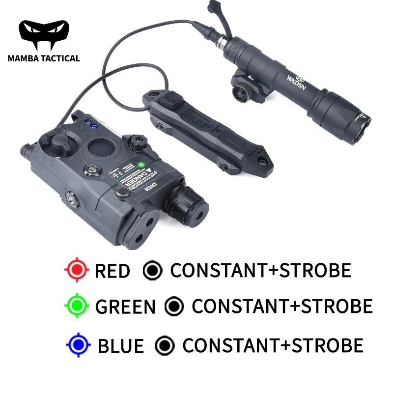 

Tactical PEQ-15 PEQ Red Green Blue Laser With White Light Strobe +M600 Weapon Flashlight+AR15 LA-5C Pressure Switch Suit NO IR