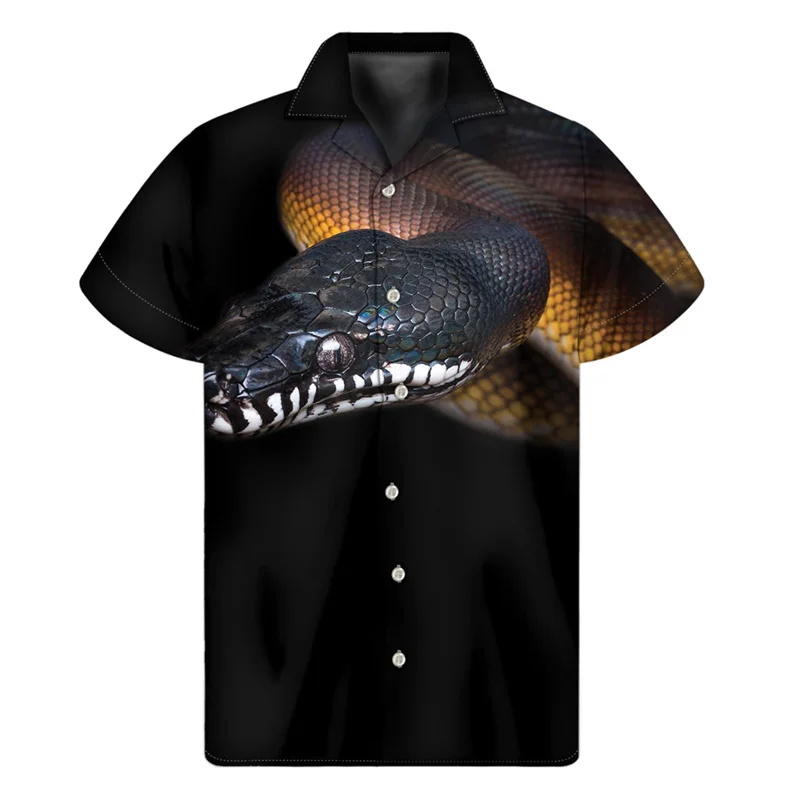 thumbnail image 1 of Camisas hawaianas con estampado 3D de serpientes de colores brillantes para hombre, camisa de verano con botones y solapa, blusa holgada de manga corta, 1 of 5