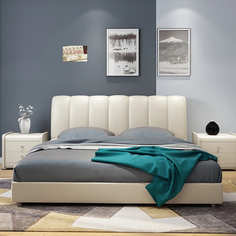 

Leather bed, light luxury double bed, master bedroom, tatami mat, 1.8m large bed, modern simple 1.5m soft bag storage