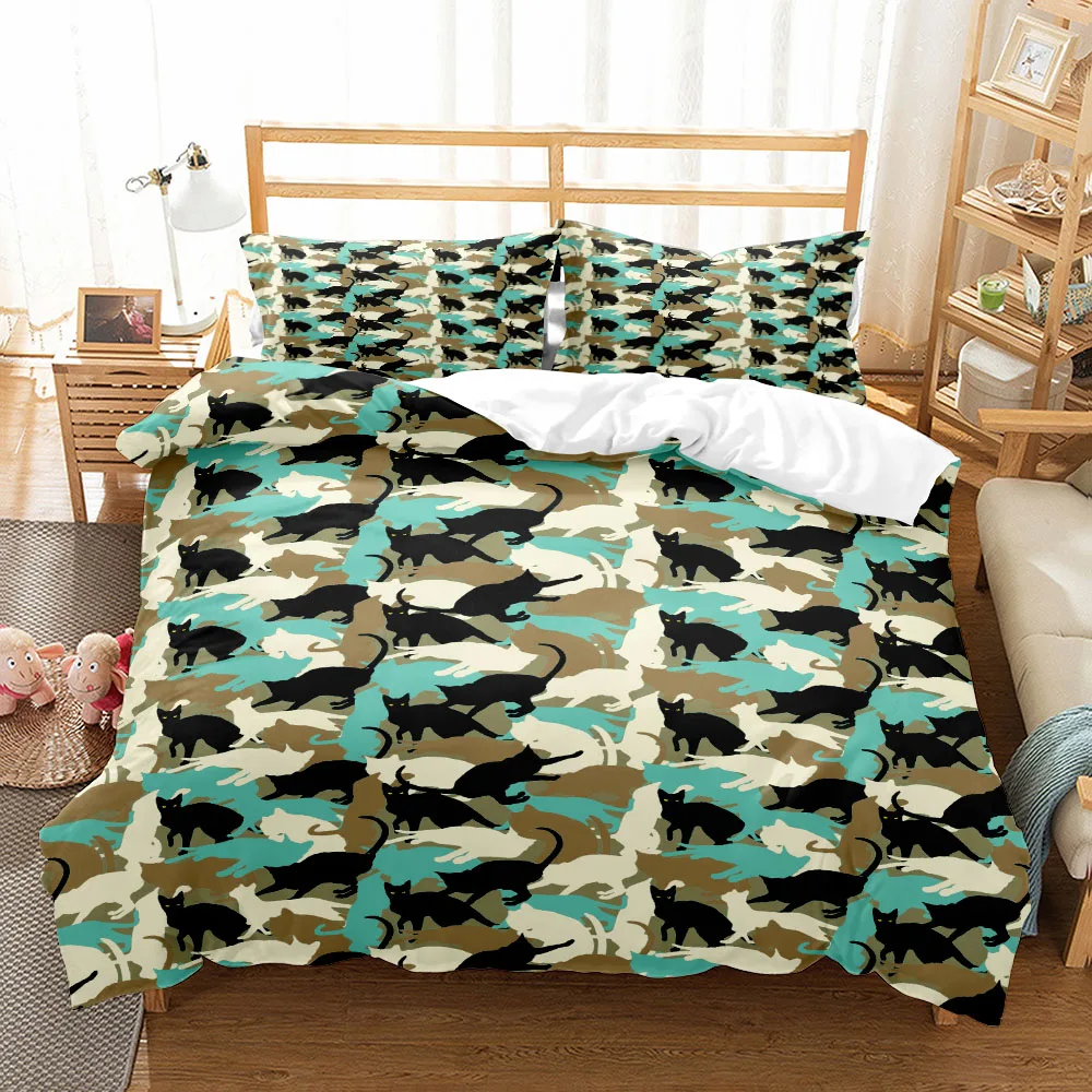 

Camouflage Cat Bedding Set Quilt Duvet Cover Comforter Pillow Case Double Full King Queen Twin Single 3PCS 2PCS Bedroom Flower