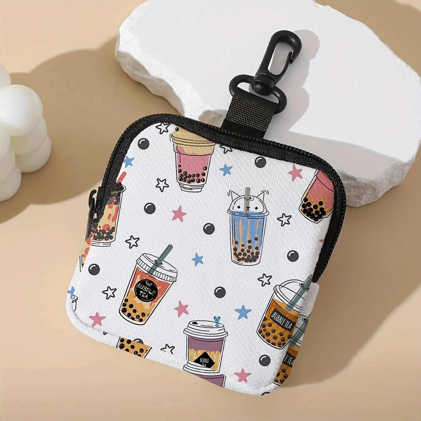 1pc，Milk tea cup pattern large capacity coin wallet, digital printed coin wallet, storage bag, ideal choice for gifts