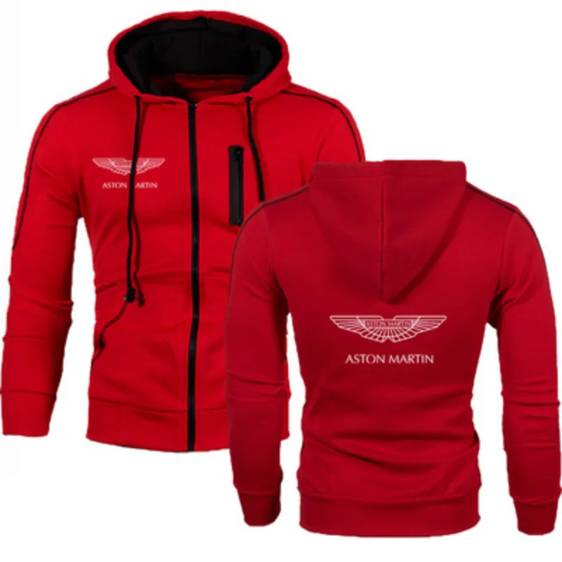 New Spring Autumn Aston Martin Logo Men&s Hooded Patchwork Jacket Casual Fashion Sports Zipper Cardigan Jacket 6 Colors