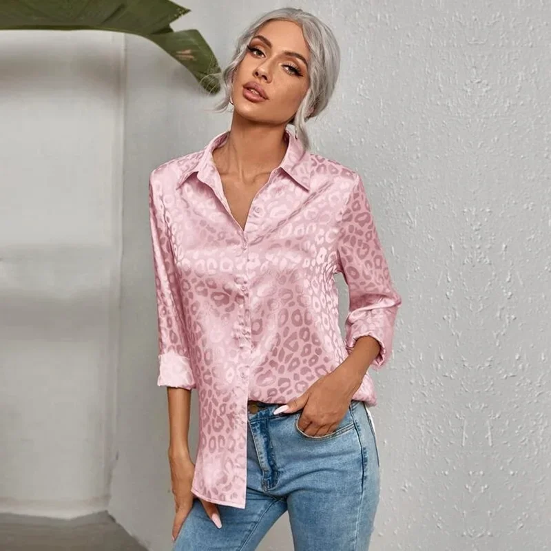 

Women's Leopard Pattern Shirt Spring/Summer New Long sleeved Retro Button Shirt Fashion Casual Office Top New Summer 2024