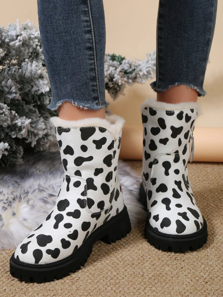 

Female Shoes Waterproof Ladies Snow Boots Punk Style Combat White Mid Calf Half High Winter Footwear Fashion 2023 Gyaru New Rock