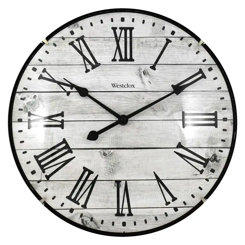 

12" Black and White Domed Glass Analog QA Wall Clock with Barnwood Dial