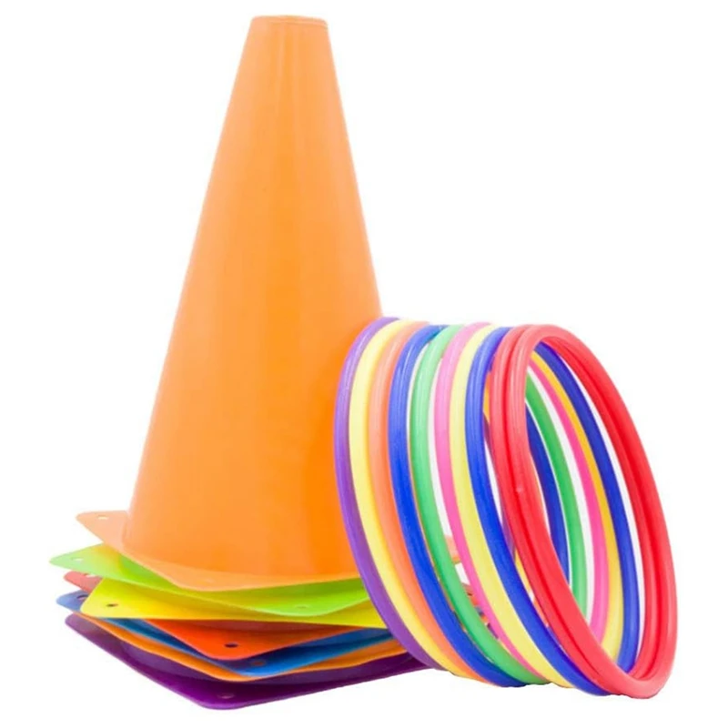 26 Pcs Plastic Cones Ring Toss Combo Set Outdoor Carnival Games For Kids Adults Birthday Party Throwing Backyard Games