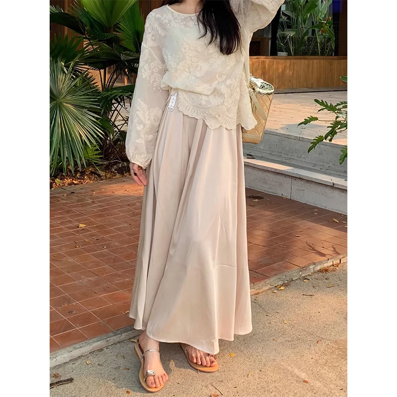 Summer Long Loose Maternity Umbrella Skirt Soft and Comfortable Elegant Pregnant Woman Satin Skirts Pregnancy Clothes