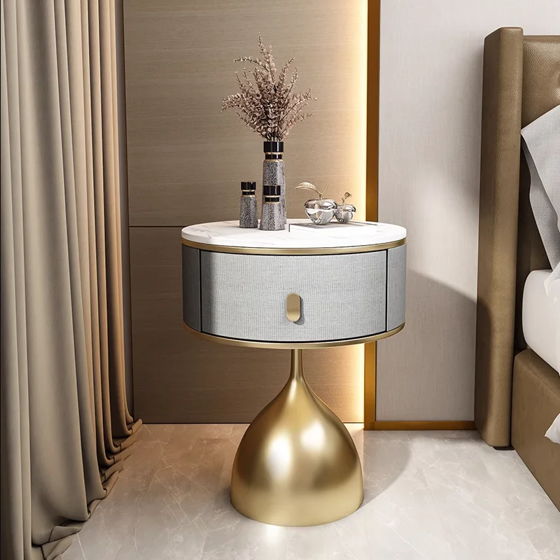 

Bedside Table Light Luxury Stone Plate Italian Simple Modern round Home Nordic Small Apartment Bedroom Storage Bedside Cabinet