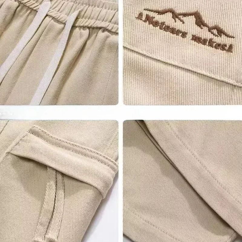 Abbigliamento da uomo autunno inverno coulisse tinta unita tasche elastiche a vita alta Casual pantaloni larghi comodi Boyfriend coreani 6