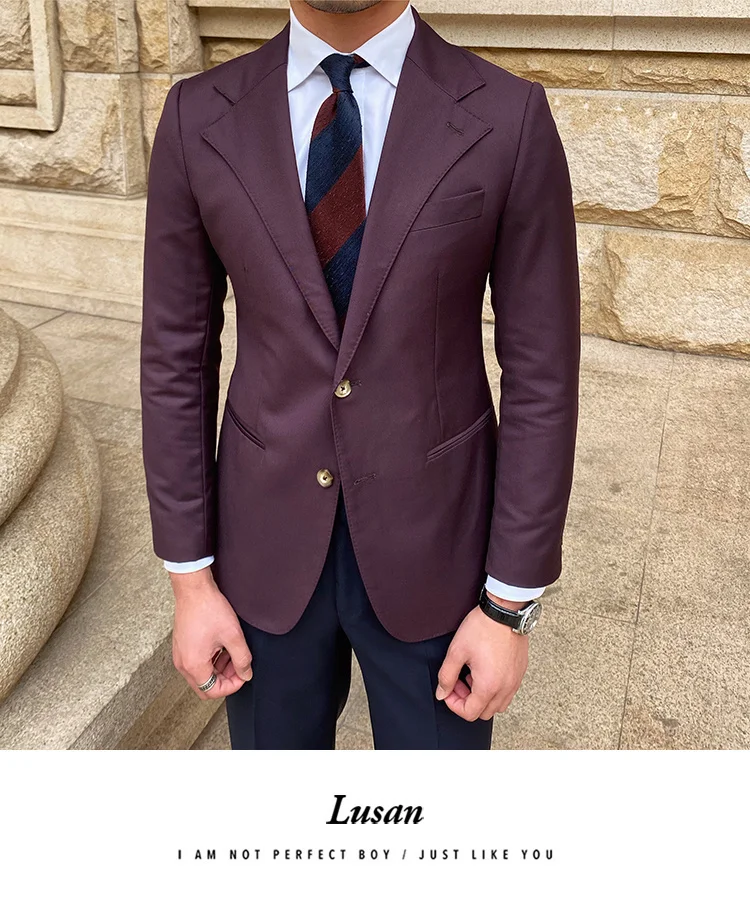 Style British Men Italian Wide Collar Versatile Slim Blazer Hombre Suit Chaqueta Hombre Prom Blazer Men Blazer Vintage Burgundy blazer for men wedding