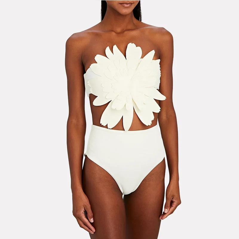 2023 New Fashion Solid Color Swimwear Sexy Strapless Backless Removable Shoulder Strap Split Swimsuit Ladies Bikini Swimming