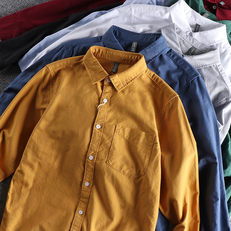 Men’s Oxford Cotton Long-Sleeve Casual Shirt Front View