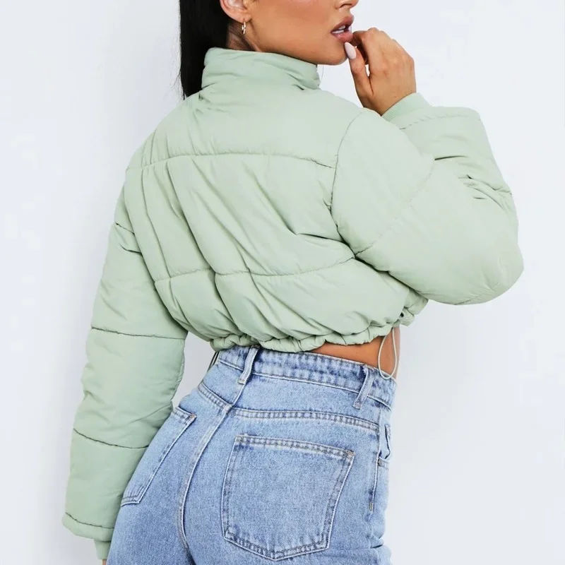 Women Parkas 2022 Winter Green Chic Hooded Cotton Padded Warm Loose Short Solid Thicken Female Coats Ladies Zippers Outwear y2k