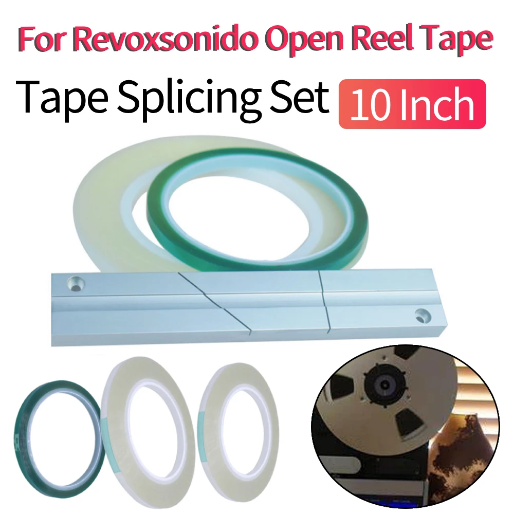 Fockety 1/4 10 Inch Tape Splicing Set, Aluminum Alloy Professional Tape Splicing Block With Splicing Tape And Leader Tape, For Revoxsonido 1/4 10 Inch Open Reel To Reel Tape Media