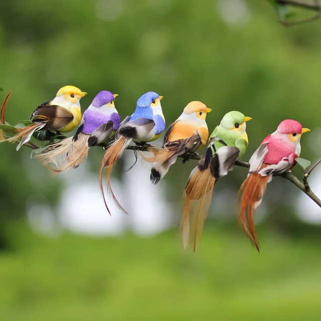 6pcs Cute Artificial Birds Fake Foam Animal Simulation Feather Birds Models Tit DIY Craft Home Garden Ornament Decoration