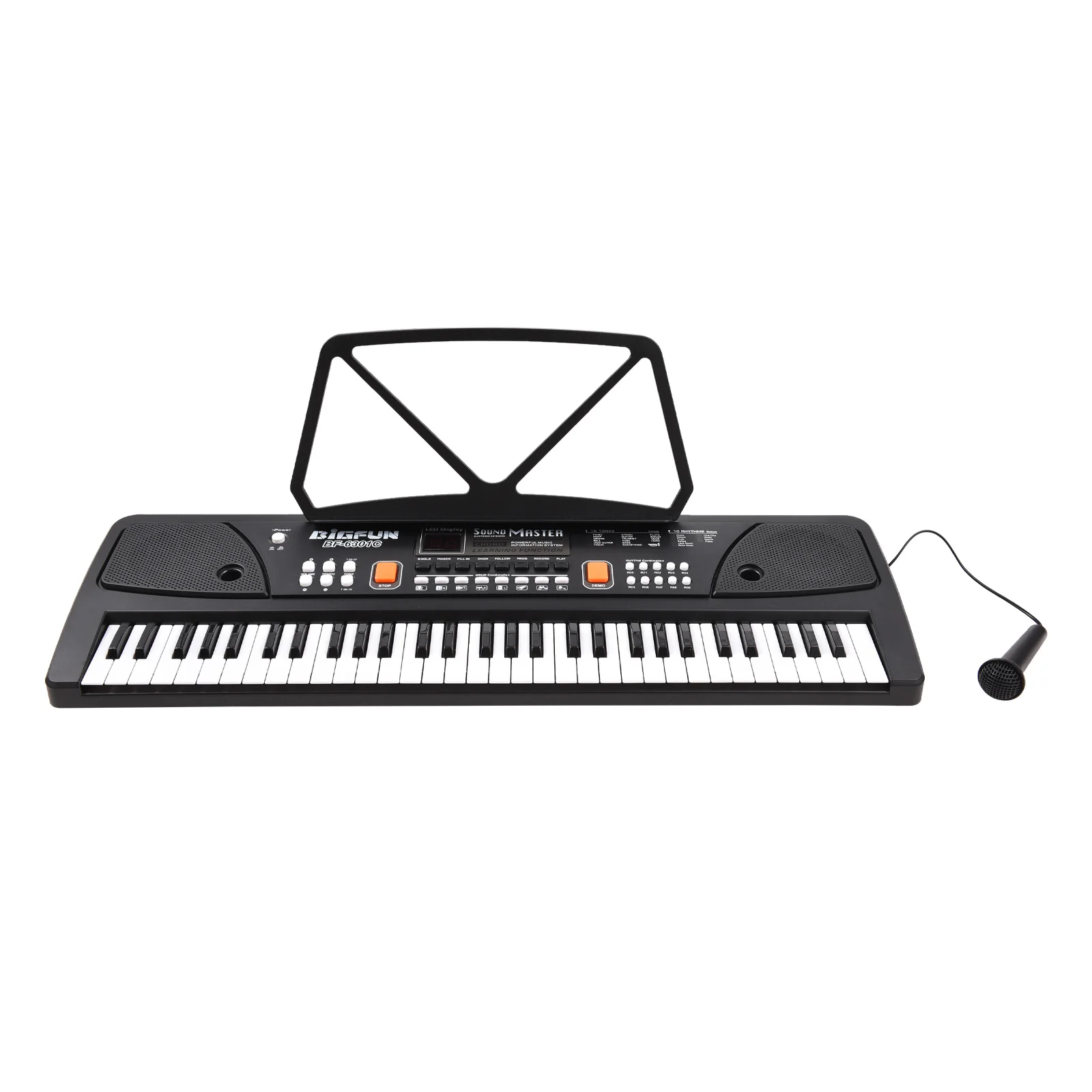 BIGFUN 61 Keys Rechargeable Electronic Organ Kids Electric Piano with Microphone Black Digital Music Electronic Keyboard LED