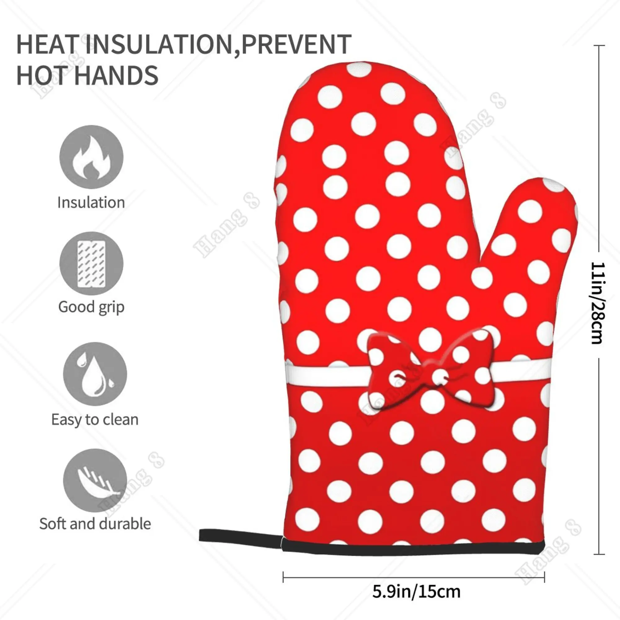 Bow Polka Dots Women 2pc Heat Resistant Gloves Oven Mitts Gloves Kitchen Decor Heat Resistant Pot Holders Set for Cooking Baking