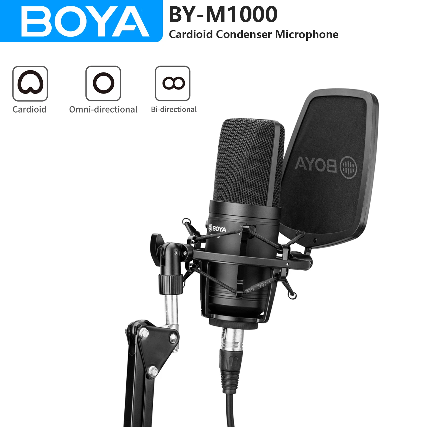 

BOYA BY-M1000 Large Diaphragm Studio Microphone Cardioid Condenser Microphone for Youtube Recording Live StreamingBroadcast